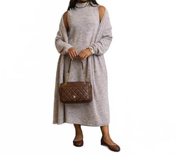DEAR SCARLETT Dresses & Skirts - NEW DEAR SCARLETT soft spoken luxe midi dress with coat in heather brown